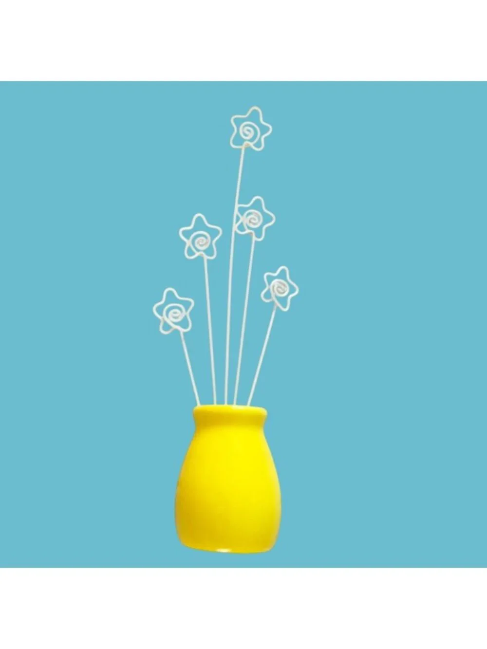 Decorative Yellow Vase White Wire Star Flower Accents